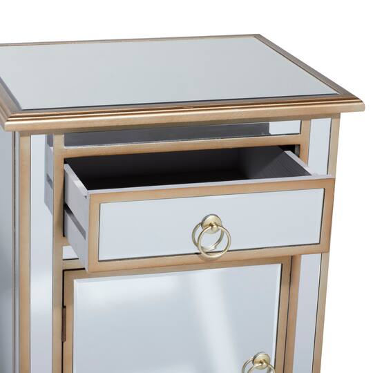 Beige Mirror Glam Cabinet, 30" x 19" x 15"